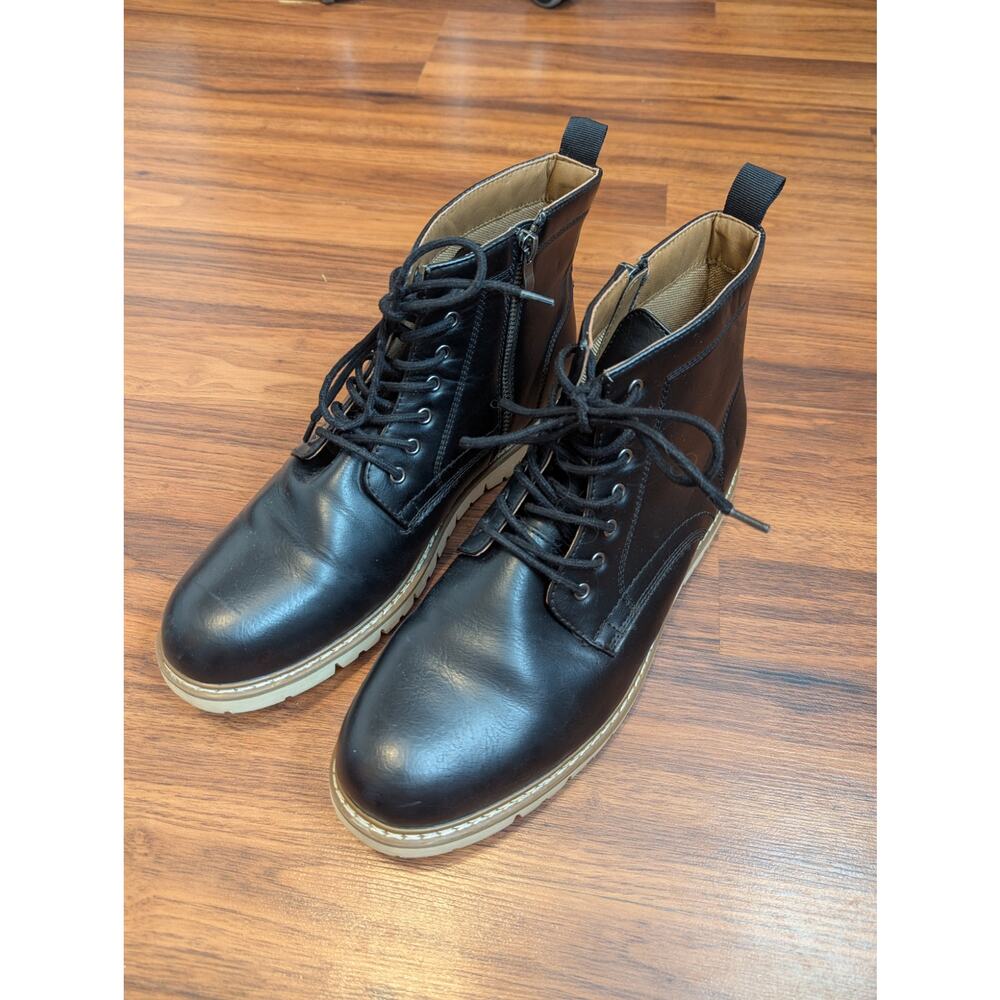 Steve Madden Mens Lace Up Combat Boots Size 12 Black Minimalist Grunge